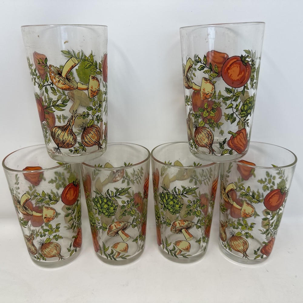 6 Vintage Arcoroc France Harvest The Spice Of Life Juice Glasses 4.5" Tall
